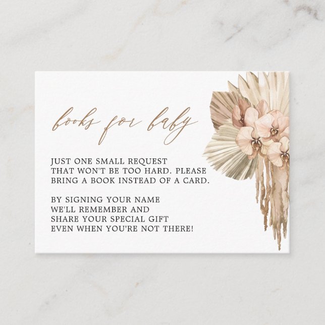 Tarjeta De Recepción Pampas Grass Boho Baby Shower Book Request Cards (Anverso)