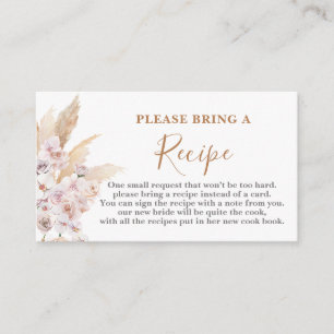 Tarjeta De Recepción Pampas Grass Bridal Shower Recipe Solicitud de Tar