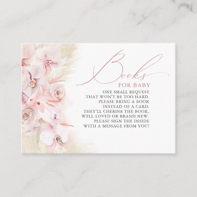 Tarjeta De Recepción Pampas Grass Floral Books Para Pedir Bebé (Anverso)