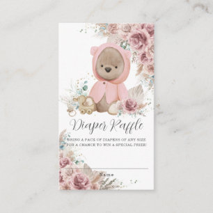 Tarjeta De Recepción Pampas Grass Floral Teddy Bear Baby Diaper Raffle