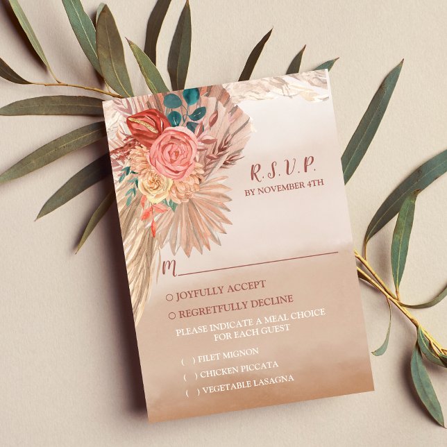 Tarjeta De Recepción Pampas Grass Floral Terracotta Boho Moda Boda (Subido por el creador)