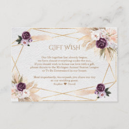 Tarjeta De Recepción Pampas Grass Purple Flowers Boda Gift Wish