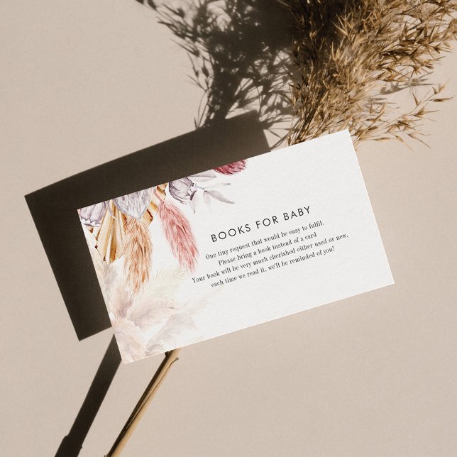 Tarjeta De Recepción Pampas Grass Terracotta Books para Baby Shower (Baby Shower Enclosure Card Books for Baby Request)