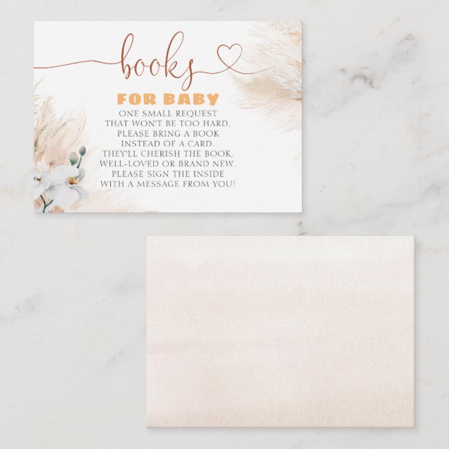 Tarjeta De Recepción Pampas Grass White Orchids Boho Baby Shower Books (Anverso / Reverso)