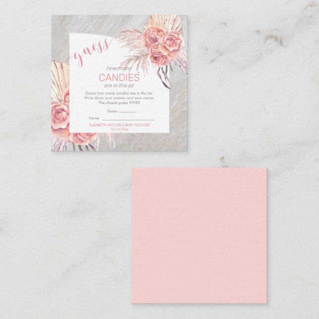 Tarjeta De Recepción Pampas grises rosados florecen | Los caramelos del (Anverso / Reverso)