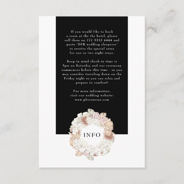 Tarjeta De Recepción Pampas Wreath Moderno Blanco Elegante Monograma Si (Anverso)