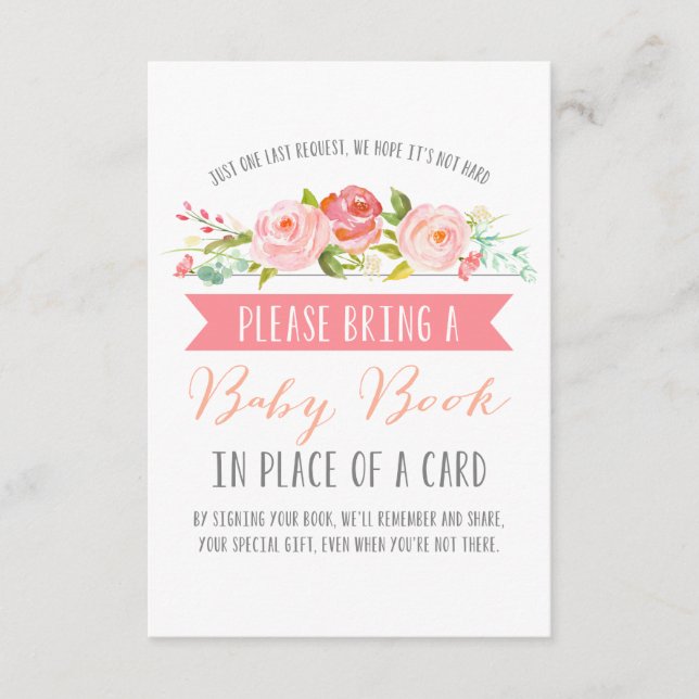 Tarjeta De Recepción Pancarta Rosa del libro de bebés | BABY SHOWER (Anverso)