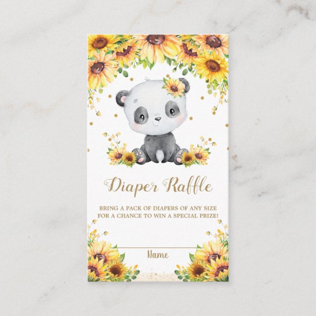 Tarjeta De Recepción Panda Bear Sunflower Baby Shower Diaper Raffle (Anverso)