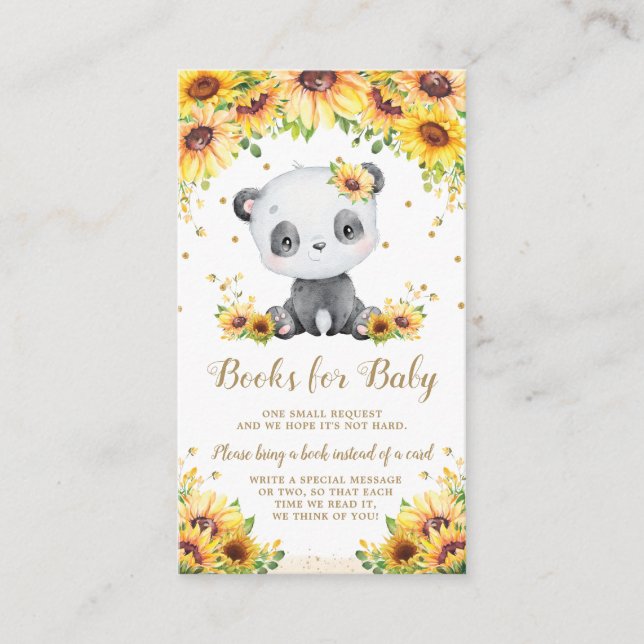 Tarjeta De Recepción Panda Bear Sunflower Baby Shower trae un libro (Anverso)