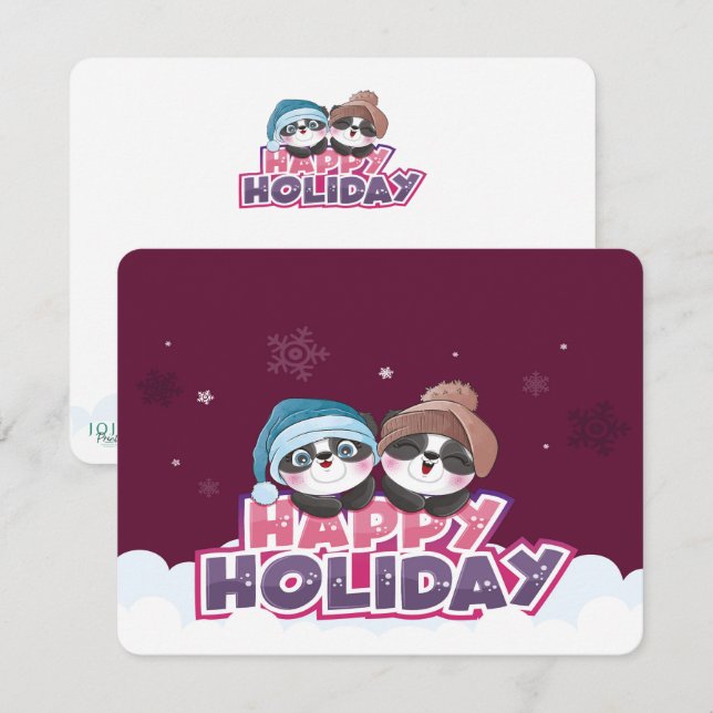 Tarjeta De Recepción Panda de Felices Fiestas (Anverso / Reverso)