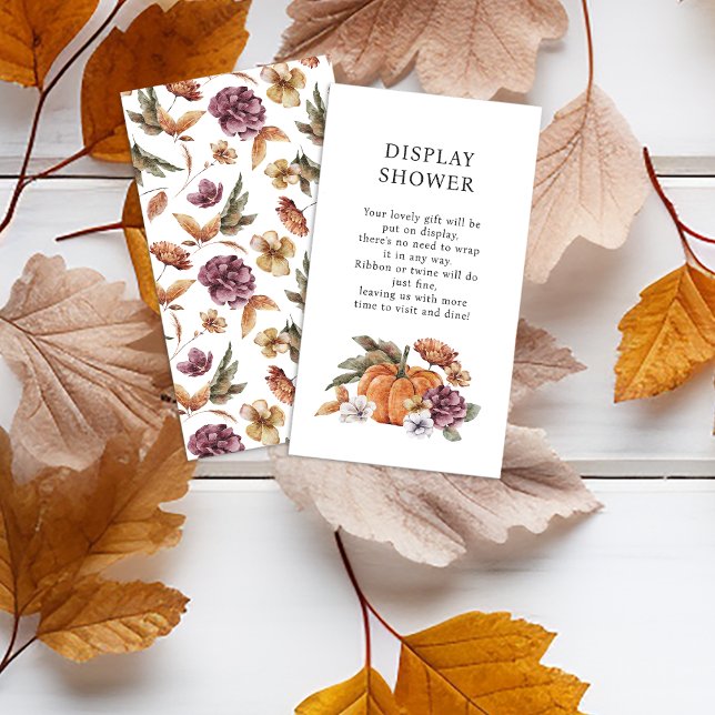 Tarjeta De Recepción Pantalla de calabaza Baby Shower (Fall Display Shower Enclosure Card for Baby Shower Bridal Shower Pumpkins Floral Pattern)