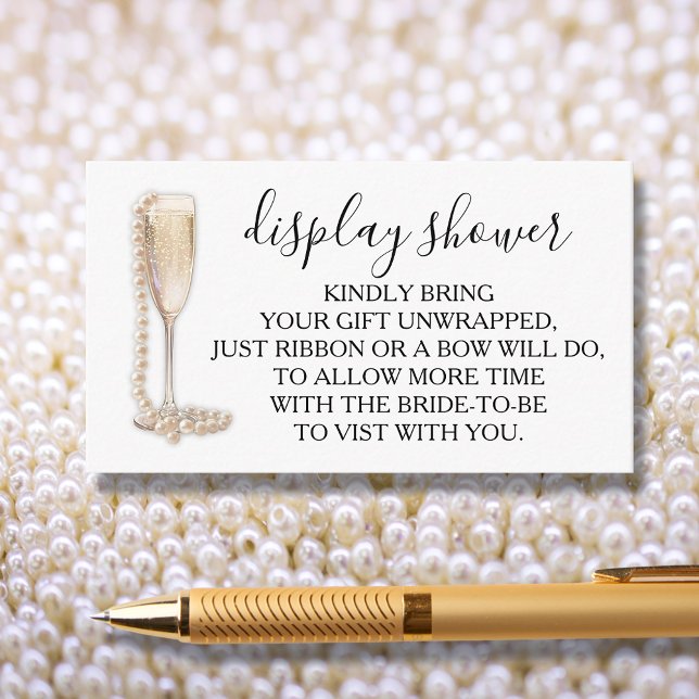 Tarjeta De Recepción Pantallas de Perlas y Prosecco Ducha de Novias (Pearls & Prosecco Display Bridal Shower Enclosure Cards - use our poem or create your own)