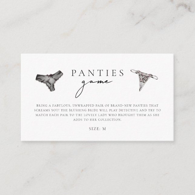 Tarjeta De Recepción Panty Game Lingerie Bridal Shower (Anverso)