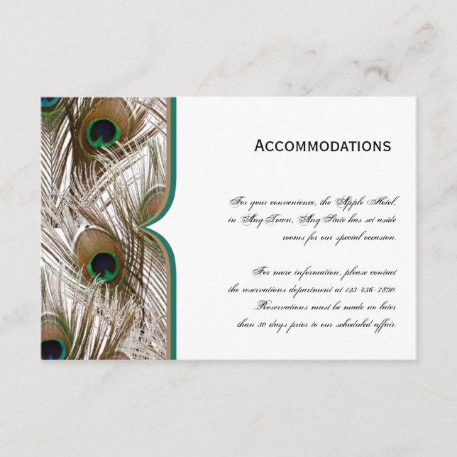 Tarjeta De Recepción Pañuelas de pavo real con marco doble (Anverso)