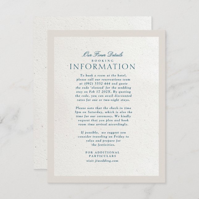 Tarjeta De Recepción Papel azul de Cotswolds hecho a mano falso detalle (Anverso / Reverso)