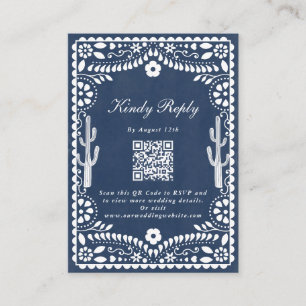 Tarjeta De Recepción Papel Picado Boda Mexicana Rústica Azul Boda