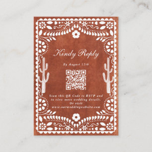 Tarjeta De Recepción Papel Picado Boda Mexicana Terracota Marrón Boda