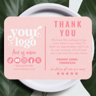 Tarjeta De Recepción Paquete De Agradecimiento Rosado Retro Con Logo Ed
