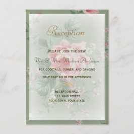 Tarjeta de recepción para boda de rosa verde y ros