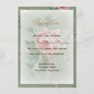 Tarjeta de recepción para boda de rosa verde y ros