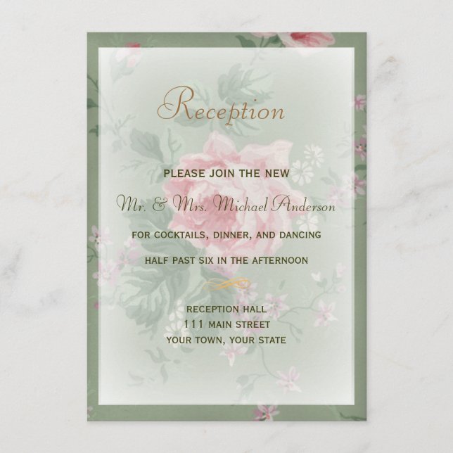 Tarjeta de recepción para Boda de rosa verde y ros (Anverso)