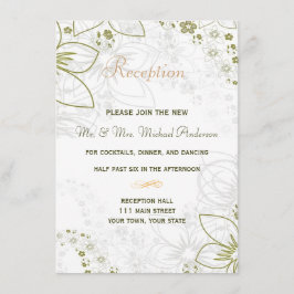 Tarjeta de recepción para boda simple verde y dora