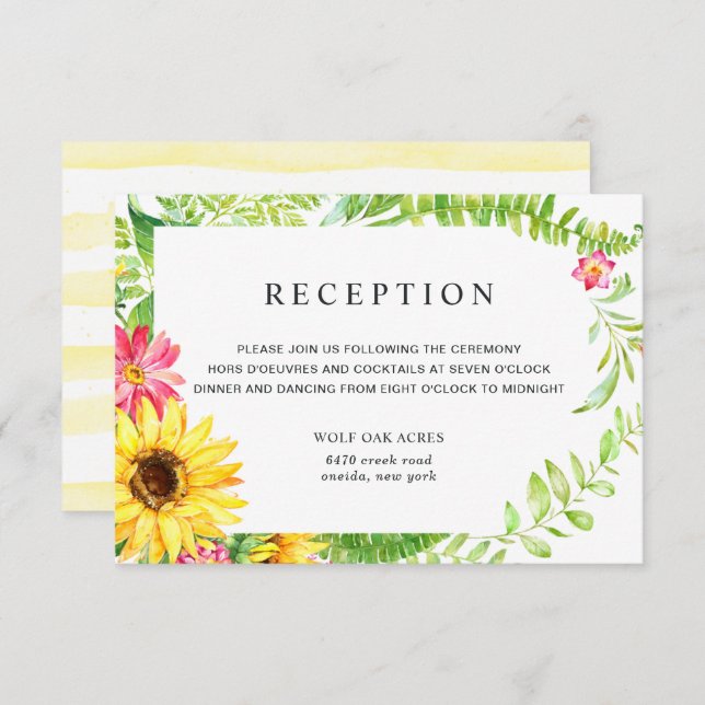 Tarjeta de Recepción para una Boda de Girasoles (Anverso / Reverso)