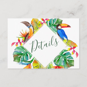 Tarjeta De Recepción Paraíso tropical Aves exóticas Detalles del Boda