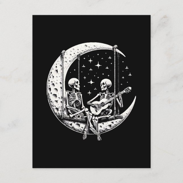 Tarjeta De Recepción Pareja de esqueletos guitarra lunar (Anverso)