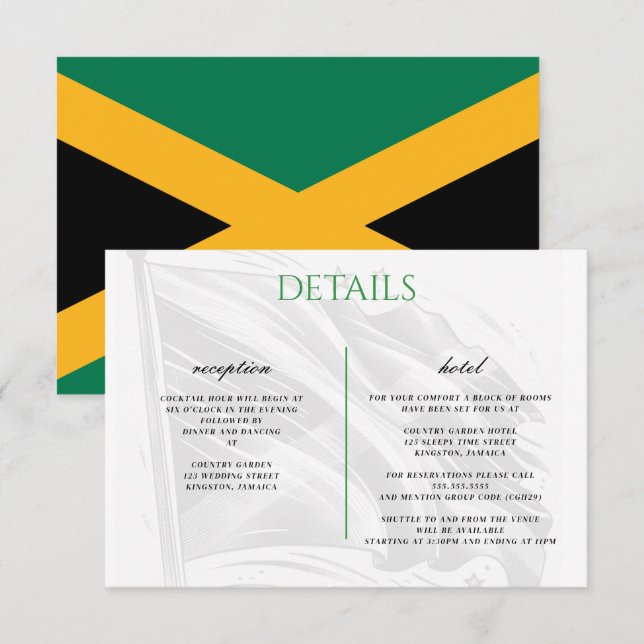 Tarjeta De Recepción Pareja de Jamaica (Anverso / Reverso)