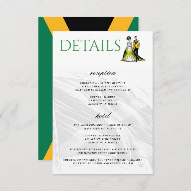 Tarjeta De Recepción Pareja de Jamaica (Anverso / Reverso)