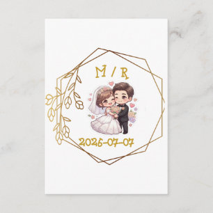 Tarjeta De Recepción Pareja de recién casados Chibi adorable Sticker   