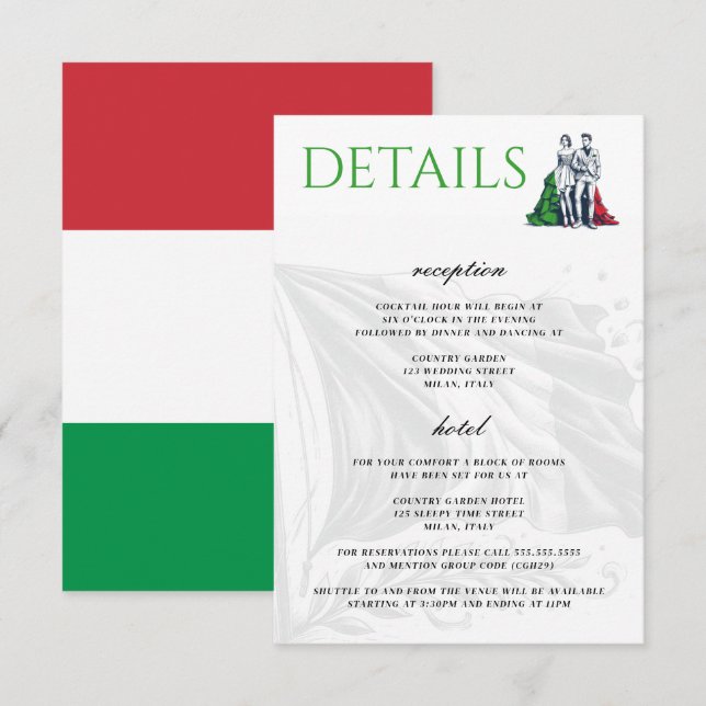 Tarjeta De Recepción Pareja italiana (Anverso / Reverso)