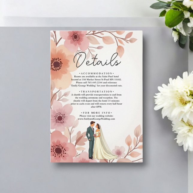 Tarjeta De Recepción Pareja romántica acuarela Floral Boda de verano (Subido por el creador)