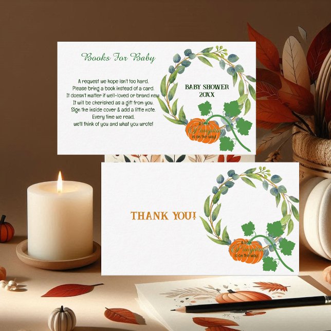 Tarjeta De Recepción Parejas de calabaza pequeñas Wreath de Baby Shower (Little Pumpkin Couples Baby Shower Greenery Wreath Enclosure Card)