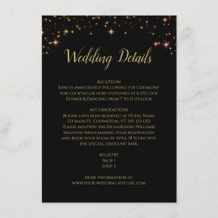 Tarjeta De Recepción Parkles de oro y estrellas sobre detalles de Boda