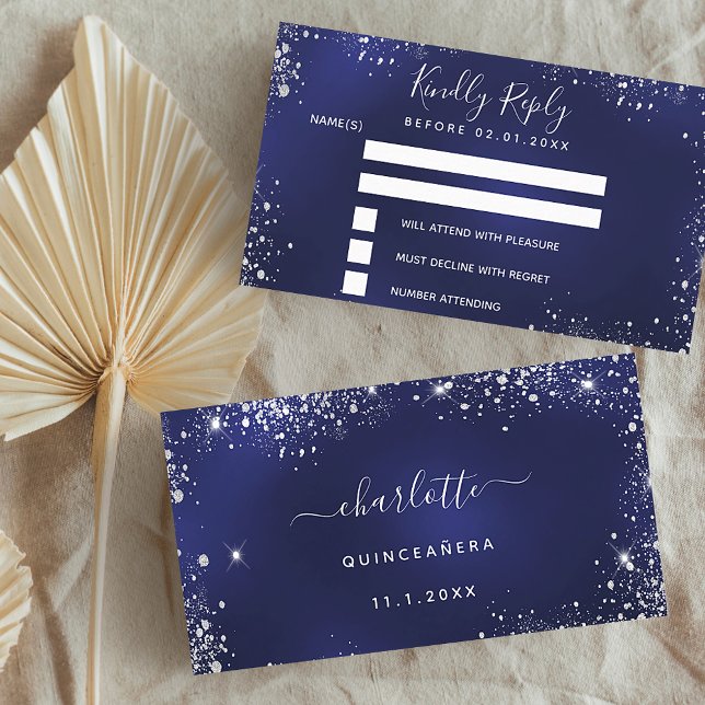 Tarjeta De Recepción Partido de cumpleaños, purpurina de plata azul mar (Subido por el creador)