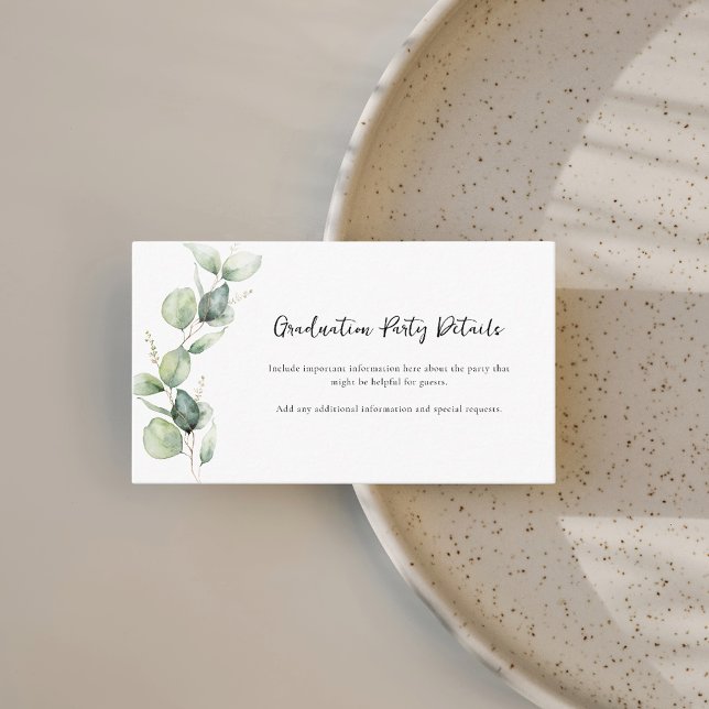Tarjeta De Recepción Partido de Graduación Botánica con Guión Eucalyptu (Eucalyptus Script Botanical Graduation Party Enclosure Card)