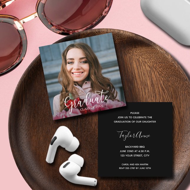 Tarjeta De Recepción Partido de Graduación de Fotografía (SMALL 2.5" x 2.5" graduation invitations - hand out to friends and family,  put in announcements)