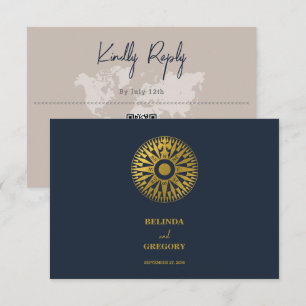 Tarjeta De Recepción Pasaporte de Boda de Destino Brújula Boda