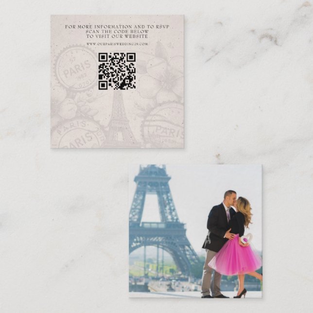 Tarjeta De Recepción Pasaporte de Boda de París QR (Anverso / Reverso)