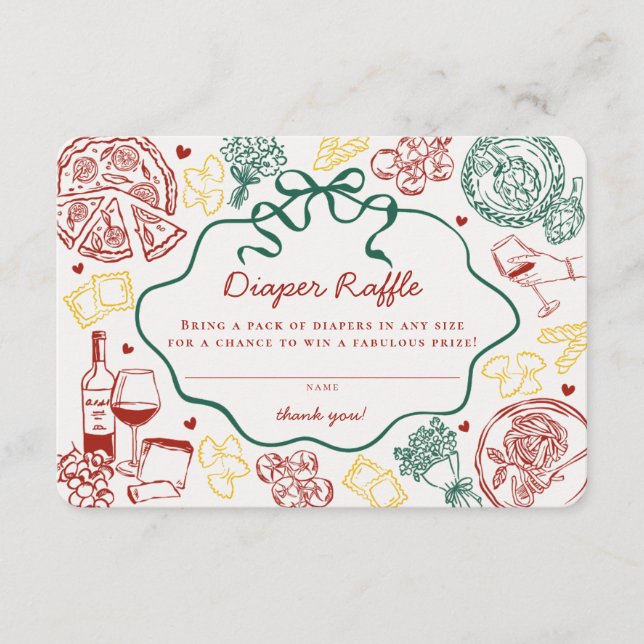 Tarjeta De Recepción Pasta Special Delivery Italian Baby Diaper Raffle (Anverso)