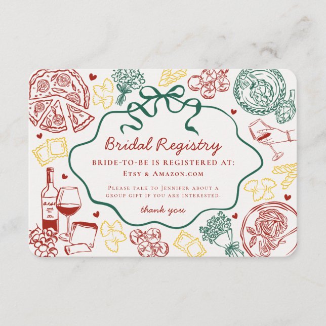Tarjeta De Recepción Pasta Thats Amore Italian Bridal Registry (Anverso)