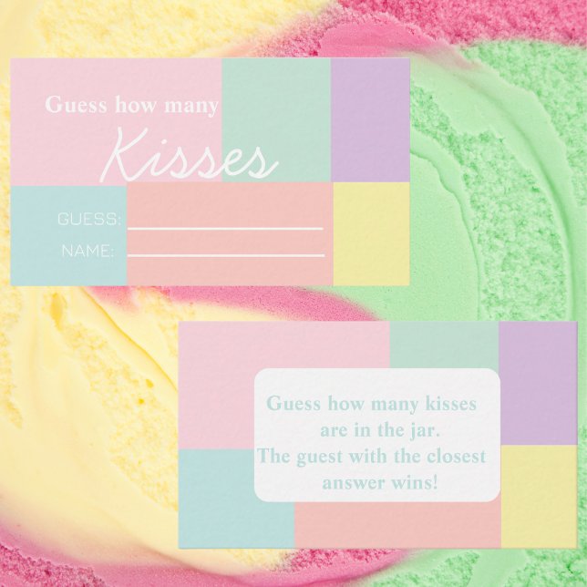Tarjeta De Recepción Pastel "Adivina cuántos besos" juego de ducha de n (Pastel "Guess How Many Kisses" Bridal Shower Game Enclosure Card)