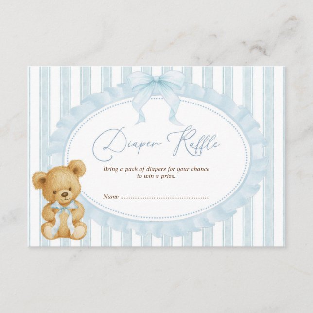 Tarjeta De Recepción Pastel azul Teddy Bear Diaper Raffle Baby Boy (Anverso)