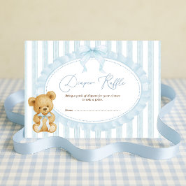 Tarjeta De Recepción Pastel azul Teddy Bear Diaper Raffle Baby Boy