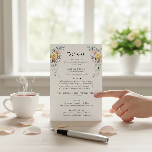 Tarjeta De Recepción Pastel Blossom Botanical Wedding Details Card (Subido por el creador)