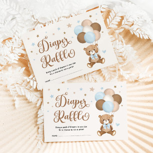 Tarjeta De Recepción Pastel Blue Brown Teddy Bear Diaper Raffle
