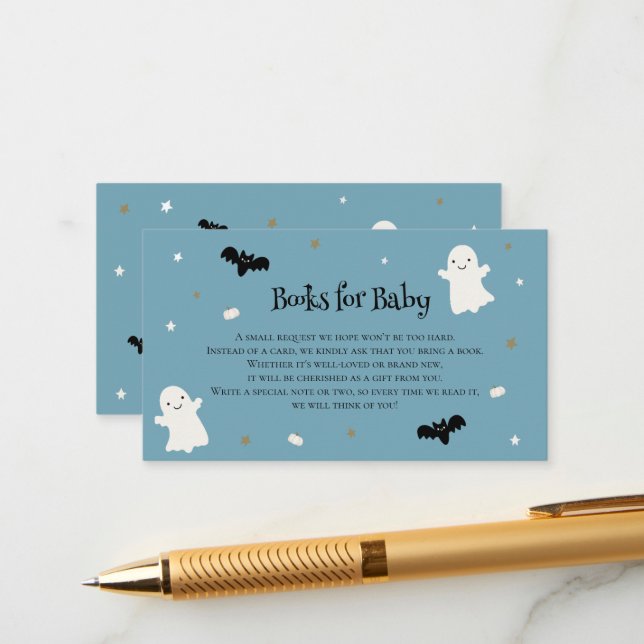 Tarjeta De Recepción Pastel Blue Halloween Books para el bebé (Anverso/Reverso In Situ)