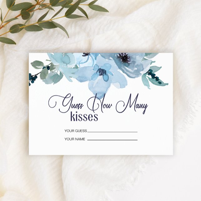 Tarjeta De Recepción Pastel Blue Rosa adivina cuántos besos juego de no (Subido por el creador)